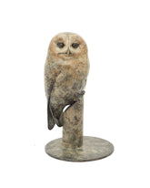bronze sculpture of grey owl on post