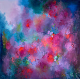 Abstract painting with vibrant colors and brush strokes