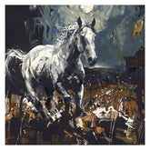 Artistic depiction of a horse running with abstract background