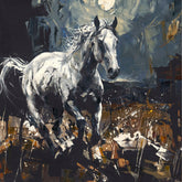 Artistic depiction of a horse running with abstract background