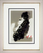 Framed artwork of a stylized cat with a minimalistic design.