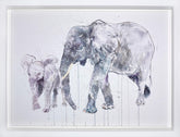 Dave White Elephant and Calf Framed