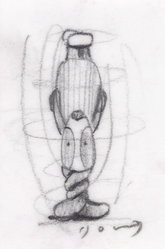 Schematic drawing of a vase with geometric lines on a white background