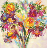 Framed artwork of colourful flowers on a light background
