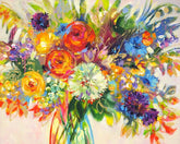 Colourful floral painting with a white frame