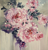 artwork of pink flowers with a white border