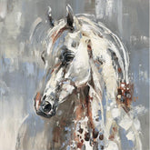 Painting of a horse with abstract brushstrokes on a gray background