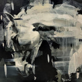 Abstract art piece with black and white brush strokes