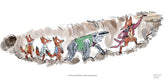 illustation of fox, badger and three foxes walking through an undeground tunnel