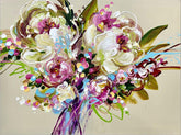Colorful abstract floral painting on a beige background