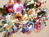 Colourful abstract floral painting on a beige background