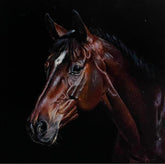 artwork of chestnut horse portrait on dark background