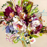 Abstract floral painting with vibrant colours on a beige background