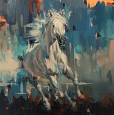 Artistic depiction of a horse in motion with abstract background