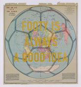 World map with 'Footy is always a good idea' text overlay