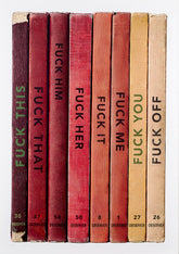 Artwork of colourful book ends with titles.