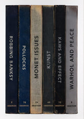 Artwork of bookends with text overlayed.