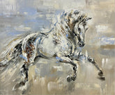 Abstract painting of a horse in motion on a textured background