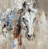 Abstract painting of a horse's head on a textured background