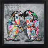 Colorful graffiti-style penguins on a gray background with 'ENDLESS' text.