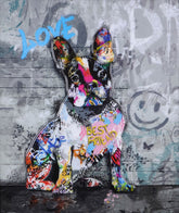 Colorful graffiti-style dog silhouette with 'Best Friend' text on a textured wall background.