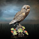 Richard Cooper solid bronze sculpture barn owl with hawthorn 1163