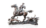 Richard Cooper solid bronze sculpture horse & hounds doubling the horn