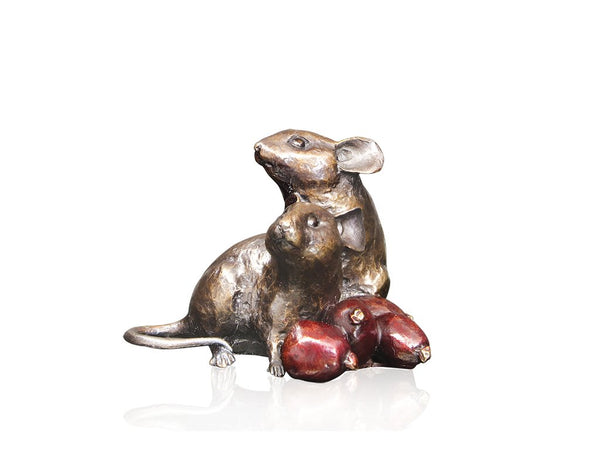 Richard Cooper solid bronze sculpture mice with rosehips