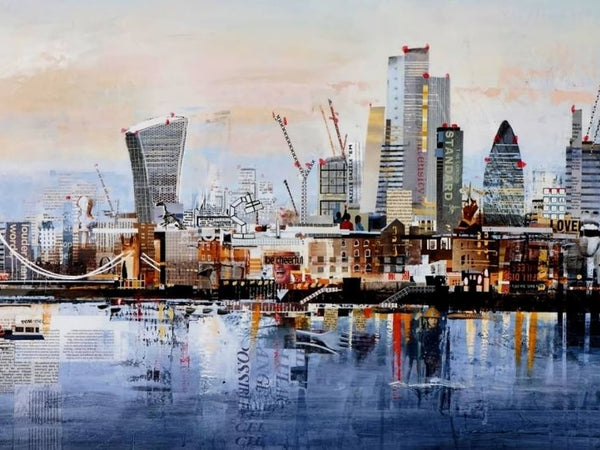 Cityscape of skyscrapers over river