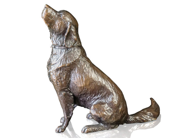Richard Cooper Medium retriever sitting solid bronze sculpture 1131