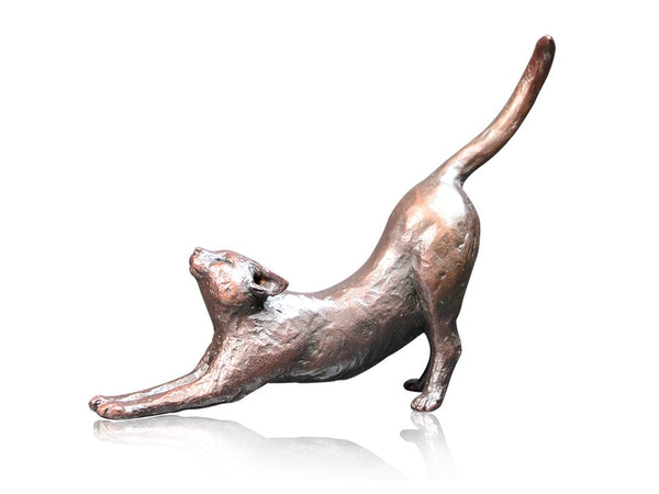 Richard Cooper Small cat stretching 1061 solid bronze sculpture