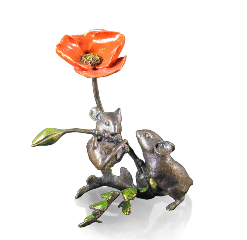 Richard Cooper bronze sculpture mice with poppy 1184