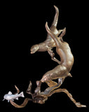 Bronze Sculpture of two Otters Chasing a fish