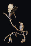 Bronze sculpture of two Kingfishers on a branch 