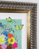 ornate frame of flower portrait in the style of Vincent van Gogh on light green background