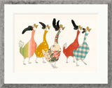 Five stylized ducks in colorful patterns on a white background