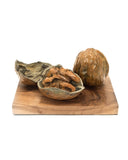 Bronze sculpture of walnut on wooden base