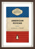 'American Psycho' and 'Donald J. Trump' featuring a tri-color american flag design