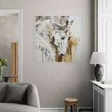 Abstract horse painting on a wall in a living room setting