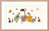 Colorful illustration of various animals and butterflies on a white background
