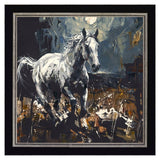 Framed painting of a horse with abstract background