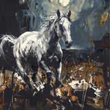 Artistic depiction of a horse running with abstract background