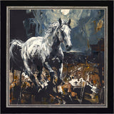 Artistic depiction of a horse running with abstract background