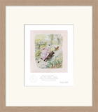 Framed artwork of a child chasing a fox in a garden setting.