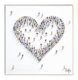 Heart shape created by small people icons on a white background
