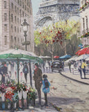 City street scene with Eiffel Tower in the background