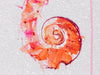 Abstract art with orange and pink swirls on a light diamond dust background