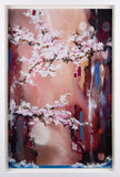 Abstract art piece with cherry blossoms and a blurred background