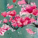 Artistic depiction of pink flowers on a teal background