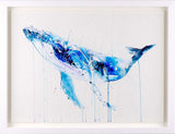 Abstract painting of a whale on a white background